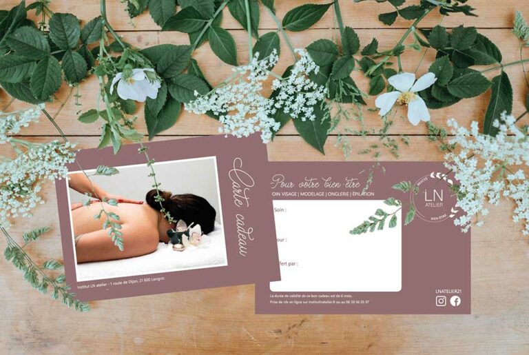 design de carte cadeau pour l'institut de beauté LN atelier