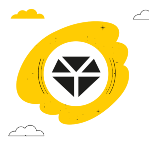 pictogramme jaune, noir et blanc, représentant un diamant et un habillage visuel avec des nuages